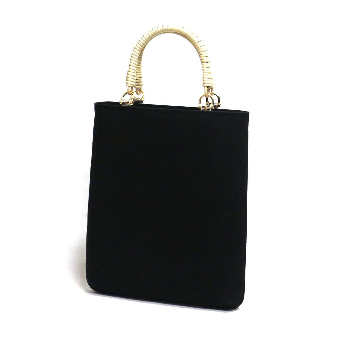 吾希籐手提げ　遠州綿紬　無地紬 黒